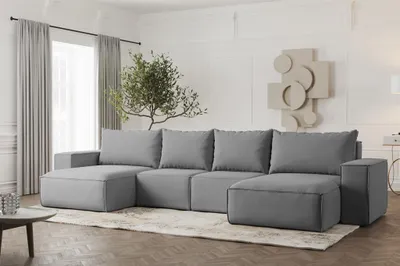 Produktbild von Wohnlandschaft U-Form Sofa ESTELLE in Stoff Opera Velvet Grau