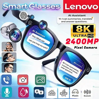 Produktbild von Lenovo Smart Sonnenbrille Bluetooth AI Übersetzer 4K Kamera Musikwiedergabe Kartensteckplatz UV-Schutz - Paket: Standard