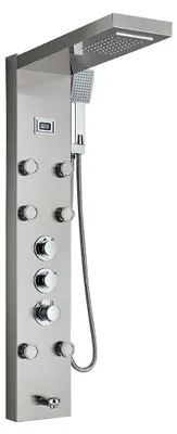 Produktbild von Thermostatisches Duschpaneel - Modell 1258 - 304 Edelstahl - Wasserfall & Regendusche - Digitale Temperaturanzeige - Verstellbare Massagedüsen - Gebürstetes Nickel