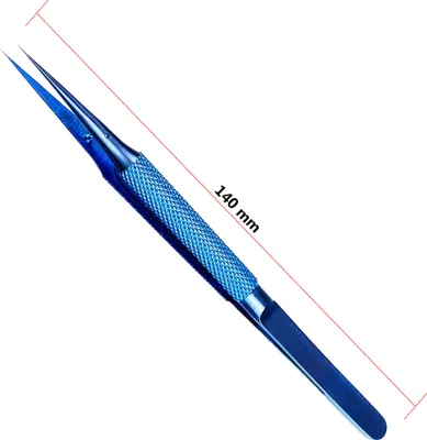 A pair of blue tweezers with a measurement indicator.