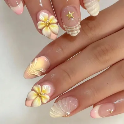 Set aus 24 3D Druck Fake Nails mit Blumenmuster