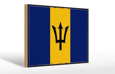 Produktbild von Holzschild Flagge Barbados 30x20cm Retro Flag of Barbados