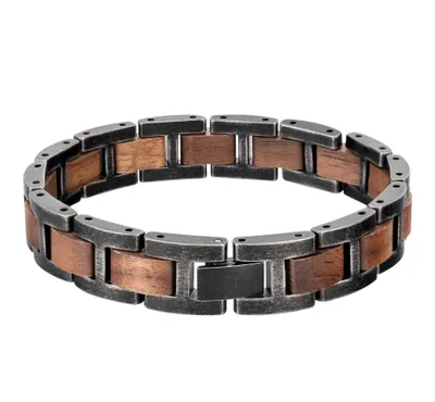 Produktbild von Herren Glieder Armband Edelstahl Holz Used Style Edel Elegant