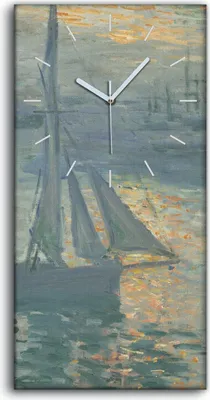Produktbild von Leinwand Wanduhr Wandkunst Uhr Geräuschlos 30x60 Gemälde Sonnenaufgang Meeres - weiße Hände