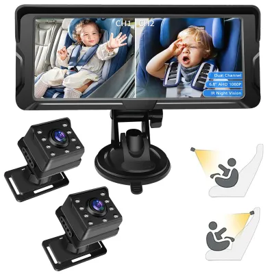 Obrázek produktu pro Dvoukanálová kamera do auta s 6,8palcovým displejem a rozlišením 1080p, vybavená infračerveným nočním viděním a širokým úhlem záběru 150° pro autosedačky směřující proti směru jízdy