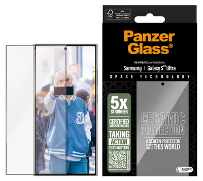 Produktbild von PanzerGlass ® Ceramic Displayschutz Samsung Galaxy S25 Ultra | Ultra-Wide Fit m. EasyAligner, Samsung, Samsung - Galaxy S25 Ultra, Trockene Anwendung, Kratzresistent, Schockresistent, Transparent, 1 Stück(e)
