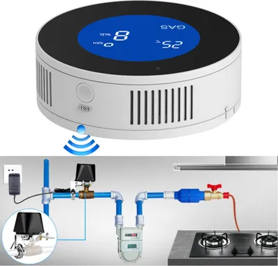Obrázek produktu pro 1 balení WiFi detektoru úniku zemního plynu pro domácí plynový alarm a monitor s LCD displejem, oznámení v reálném čase APP push, instalace bez vrtání pro detekci plynu bioplyn-butan-metan-uhlí