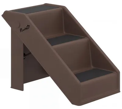 Image de Escalier pour chien, 3 marches, pliable, pour petits chiens | Couleur : Marron | Dimensions : 30,5 x 53 x 36,5 cm