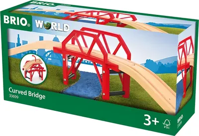 Produktbild von BRIO Bahnbrücke mit Auffahrten 63369900 - Kurven-Brücke mit zwei ansteigenden Holzschienen