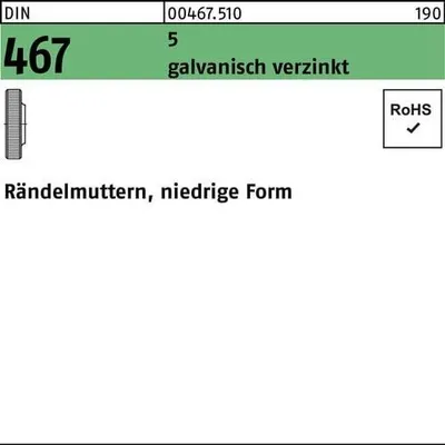 Produktbild von Reyher  Rändelmuttern DIN 467 5 M 3 galv. verzinkt (100 Stück)