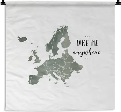 Produktbild von MuchoWow® Wandteppich Wandbehang Karte - Europa - Aquarell - Zitat 150x150 cm Tapisserie Dekoration Wandtuch - Wohnaccessoires - Modernes
