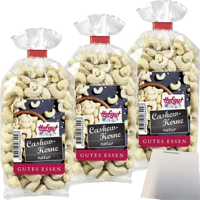 Produktbild von Hofgut Cashewkerne natur 3er Pack (3x200g Beutel) + usy Block