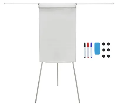 Obrázok produktu pre Relaxdays Flipchart Whiteboard, magnetický, s nastaviteľnou výškou, trojnožka, odkladacia plocha na fixky, hliníkový rám, VxŠ: 100x70 cm, biely