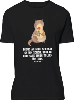 Produktbild von Mr. & Mrs. Panda Größe L T-Shirt Otter Blumenstrauß - Schwarz - Geschenk, Positiv, Tshirt, Seeotter, Süß, Achtsamkeit, Shirt, mit Spruch, Selbstliebe