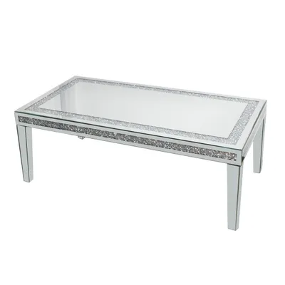 Produktbild von WISFOR Couchtisch Glas silber Modern mit zerkleinerter Diamant-Einlage und vier konischen Glasbeinen, 120 x 60 x 45 cm