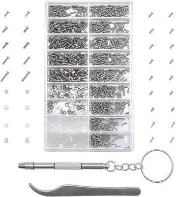 Image de Jeu de vis en acier inoxydable - Pour la réparation d'ordinateurs portables, de lunettes et de montres - 1 000 pièces - outil inclus
