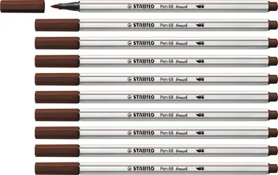 Produktbild von Premium-Filzstift mit Pinselspitze für variable Strichstärken - STABILO Pen 68 brush - 10er Pack - braun