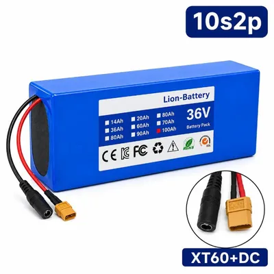 Obrázok produktu pre Lítiovo-iónová batéria pre elektrické skútre – 10S2P batériový balík 18650 – 36 V – 100 Ah – konektor XT60-DC – opakovane použiteľná – vhodná pre elektrické bicykle s výkonom 500 W
