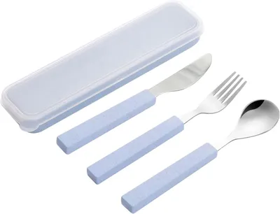 Produktbild von Besteckset Kinder 2-teilig, Edelstahl 18/10, Kindergabel und Löffel, BPA-frei, spülmaschinenfest, blau
