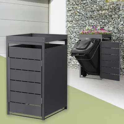 Obrázek produktu pro ML-Design 1 box na odpadky se stříškou na sázení, kryt na 1 koš, 240 l, 68x80x124 cm, antracitový, z oceli, odolný proti povětrnostním vlivům, box na odpadky s dvířky