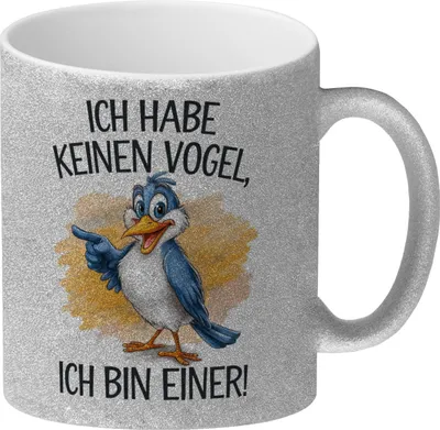Produktbild von Cartoon Vogel Ich bin ein Vogel Glitzer-Kaffeebecher