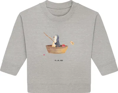 Produktbild von Mr. & Mrs. Panda Organic Baby Pullover Pinguin Angelboot 6. - 12. Monat - Heather Grey - Geschenk, Leben, Neustart, Bullover, Boot, Optimistisch