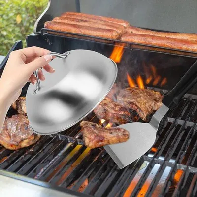 Image de Set pour hamburgers, en acier inoxydable, presse à hamburgers avec accessoires, pinces à barbecue, spatule, pinces à hamburgers