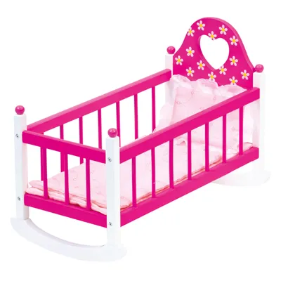 Image de Berceau de poupée rose avec literie, 3pcs.