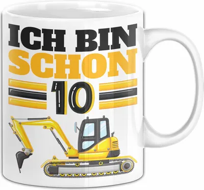 Produktbild von 10. Geburtstag Geschenk Tasse Becher Jungs Bagger Ich Bin Schon 10 (Weiß)