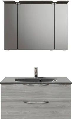 Produktbild von Pelipal Badmöbel-Set Sunline 300 BxHxT 97 x 200 x 48 cm Frontfarbe grau Badmöbel-Set mit Waschtisch Mineralmarmor grau-m