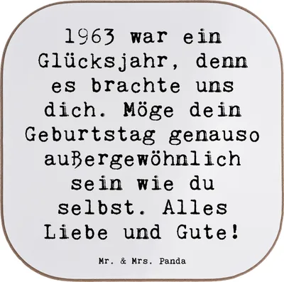 Produktbild von Mr. & Mrs. Panda Untersetzer für Gläser Spruch 1963 Geburtstag - Weiß - Geschenk, gläseruntersetzer, Geburtstagsgeschenk, Coaster, Geburtsjahr feiern, Geburtstagsjahr