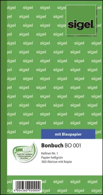 Obrázok produktu pre SIGEL BO001 Účtovná kniha - Čašník č. 1 , 360 odtrhávacích listov, BL, svetlozelená, 105x200 mm, 2 x 60 listov
