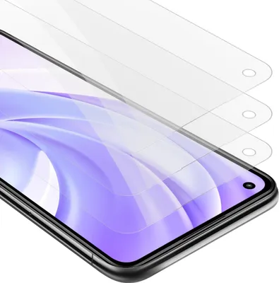 Three transparent screen protectors are stacked on top of a smartphone.
