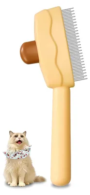 Produktbild von Fellblitz Bürste für Katze, Pflegebürste für Hunde, Hundebürste mit Realease-Taste für Kurzhaarige und Langhaarige Haustiere (Gelb)