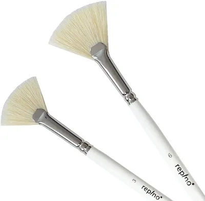 Produktbild von Fächerpinsel Set, 2-teilig, Größen 3 und 6, weiße Borsten, für Öl- und Acrylfarben