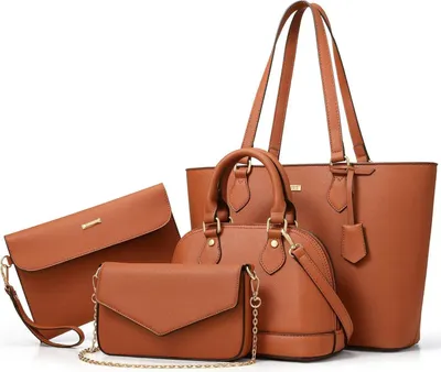 Produktbild von Bagsure Handtasche Damen 4-teiliges Set braun hochwertiges Kunstleder