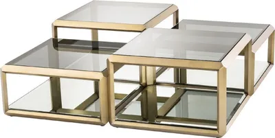 Produktbild von Casa Padrino Luxus Couchtisch Messingfarben 75 x 75 x H. 48 cm - Edelstahl Wohnzimmertisch mit Glasplatten und Spiegelglas - Luxus Wohnzimmer Möbel