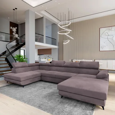Produktbild von Masseno Ecksofa RUBANO L-S mit Schlaffunktion U-Form, Sofa mit Bettkasten, Wohnzimmersofa, Couch, Soffa, Bettsofa, Couchgarnitur- Lila, MONOLITH 62