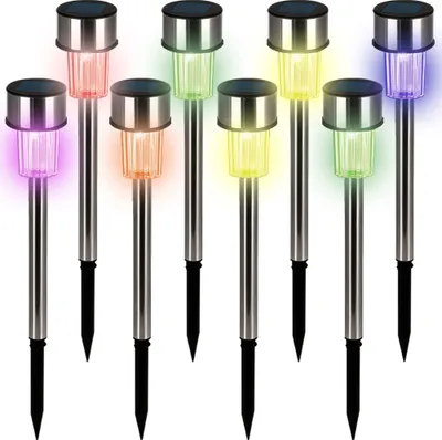 Produktbild von DEUBA® Solarlampe für Außen 8er Set LED Wetterfest IP44 Dämmerungssensor Erdspieß Farbwechsel Bunt Edelstahl Solar Garten Leuchte Balkon Deko
