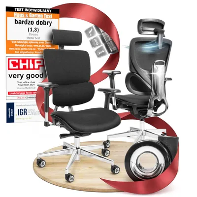 Zdjęcie produktu dla Krzesło biurowe CLOUVOU MasterSeat Ergonomiczne krzesło biurkowe Automatyczny przycisk, podłokietniki 4D, zagłówek 3D, ortopedyczne oparcie [Nr 1 w ergonomii]