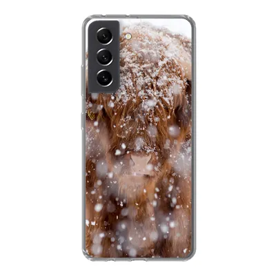 Produktbild von MuchoWow® Handyhülle Schutzhülle Hülle für Samsung Galaxy S21 FE Schottischer Highlander - Hörner - Schnee Silikon Softcase Handy Hülle - Mobiltelefonhülle