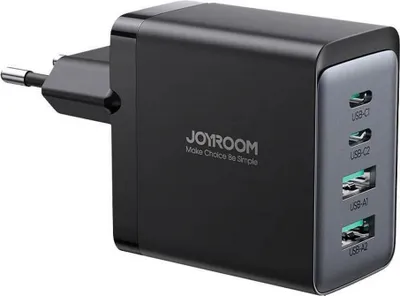 Produktbild von Joyroom Ladegerät GaN 67W 4 Ports (2x USB, 2x USB C) schwarz (TCG02) + Kabel USB C - USB C 100W 1,2m
