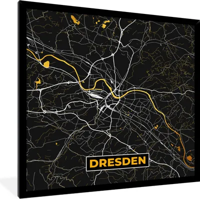 Produktbild von MuchoWow® Gerahmtes Poster Dresden - Gold - Stadtplan - Karte - Deutschland 40x40 cm - Poster mit Schwarzem Bilderrahmen Wandposter Rahmen Foto Bilder - Mit Rahmen - Wanddekoration Schlafzimmer