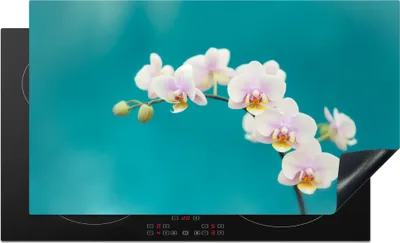Produktbild von KitchenYeah© Herdabdeckplatte Orchidee - Blumen - Pflanze - Weiß - Lila , 91x52cm, Küche Deko, Glaskeramikkochfeld Herdabdeckung, Abdeckplatte fùr Kochfeld