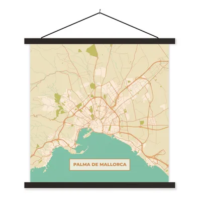 Produktbild von MuchoWow® Textilposter Mallorca - Stadtplan - Vintage - Karte 60x60 cm mit schwarzem Rahmen - Posteraufhänger