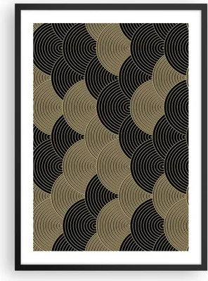 Produktbild von Gerahmtes Poster - Schwarzer Rahmen - Schwarz und Gold Kreise Grafiken - 50x70 cm - Wand Bild - Wanddeko - Wandbilder - Kunstposter - Wandposter - Bilderrahmen - Bilder - Kunstdruck - P2BPA50x70-4880