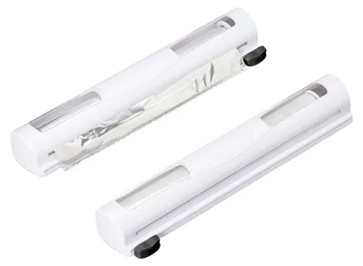 Produktbild von Relaxdays Folienschneider 2er Set, HBT 5x37x8 cm, Folienabroller magnetisch, Frischhalte- & Alufolie, Foliencutter, weiß