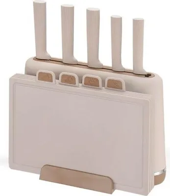 Produktbild von Maestro MR-1412-BEIGE Messerset mit Block + Schneidebrett-Set Beige