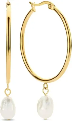 Produktbild von CO88 Collection Ohrringe für Damen – Ohrringe mit Anhänger – Perlenohrringe – 9 x 7 mm – Ø 35 mm – Stahl – Goldfarben – 8CE-70428