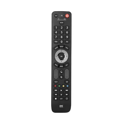 A black remote control is shown against a white background.